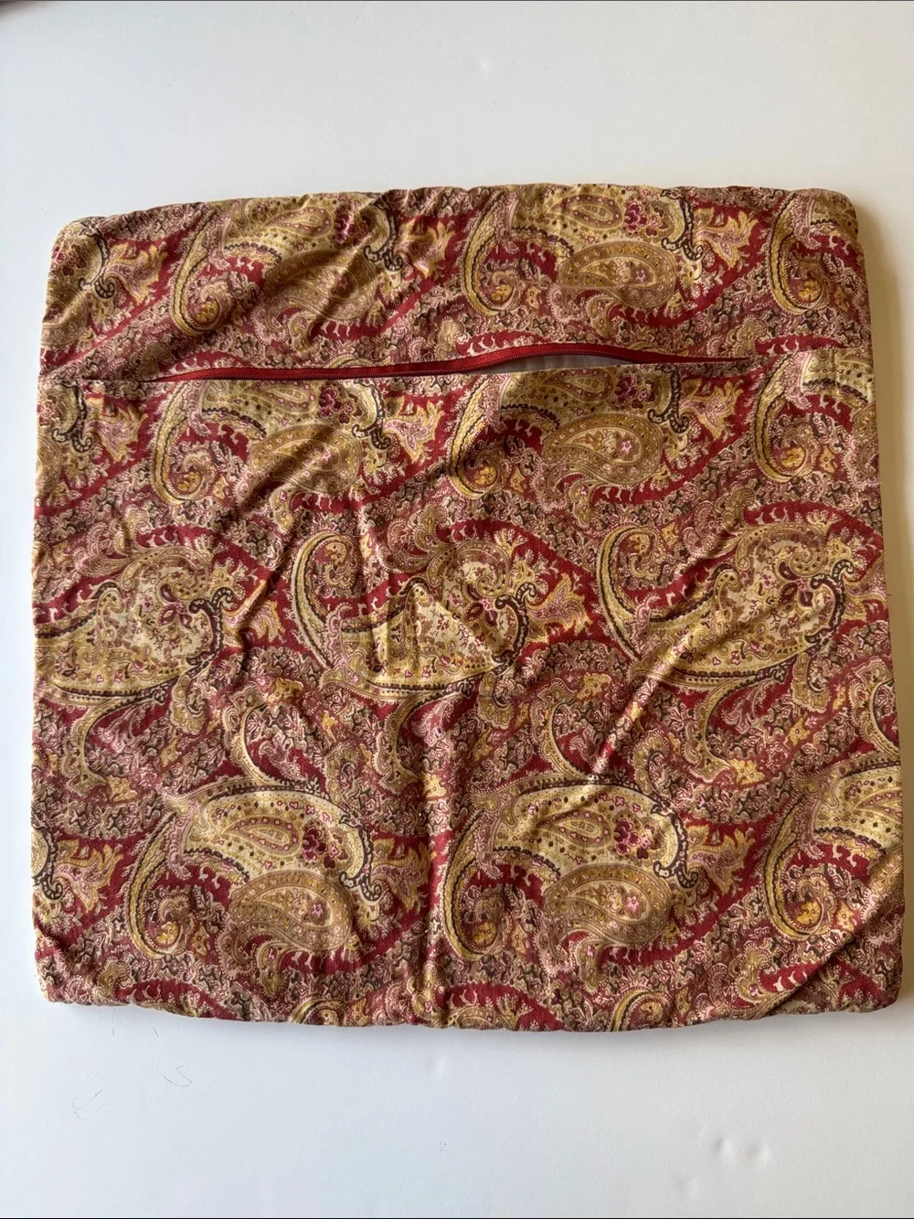 Vintage 16” Quilted Pillow Shams in Cream and Burgundy